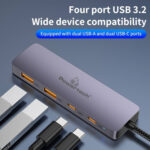 POWERTECH USB hub CAB-UC082, 4x θυρών, 10Gbps, USB-C σύνδεση, γκρι - 5210131078914 - Image 2