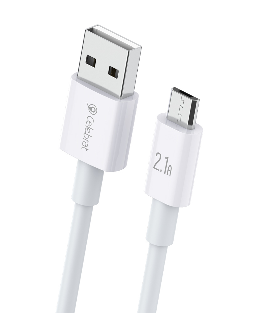 CB-24M CELEBRAT καλώδιο Micro USB σε USB CB-24M, 2.1A, 1.2m, λευκό - 6925146982222 - Image 1