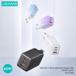USAMS φορτιστής τοίχου US-CC180, USB & 2x USB-C, 65W PD, GaN, μαύρος - 6958444905167 - Image 2