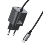 USAMS φορτιστής τοίχου CC264 με καλώδιο, USB-C, 30W, GaN, μαύρος - 6958444992686