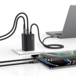 USAMS φορτιστής τοίχου CC266 με καλώδιο, USB & USB-C, 65W, GaN, μαύρος - 6958444992723 - Image 2