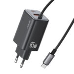 USAMS φορτιστής τοίχου CC266 με καλώδιο, USB & USB-C, 65W, GaN, μαύρος - 6958444992723