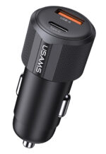USAMS φορτιστής αυτοκινήτου CC283, USB & USB-C, 60W, μαύρος - 6958444992518