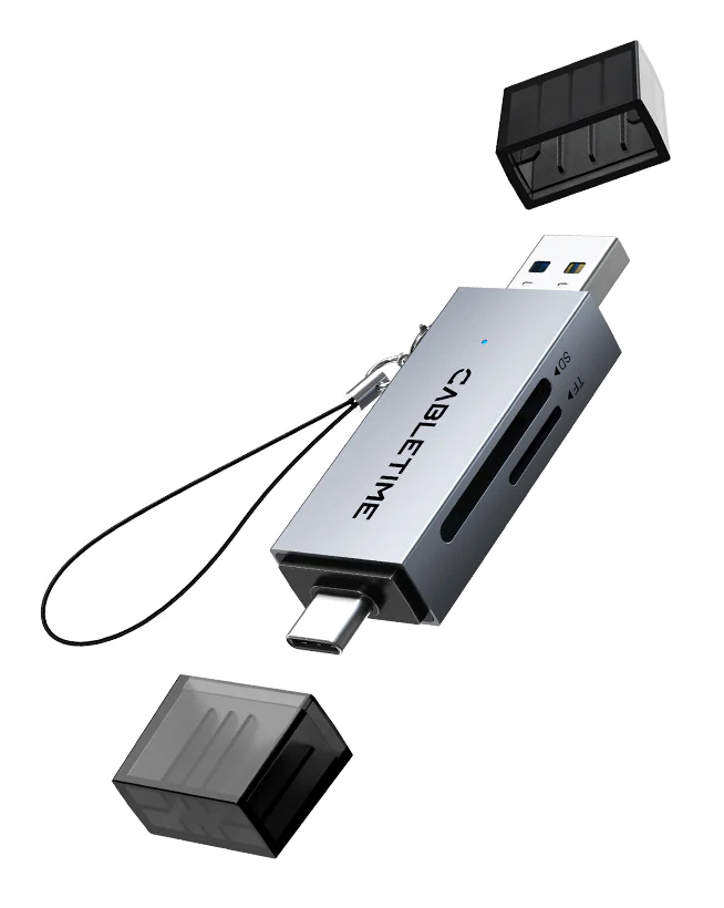 CT-ACSD3-AG CABLETIME card reader CT-ACSD3-AG, SD/micro SD, USB/USB-C, 5Gbps, γκρι - 5210131087749 - Image 1