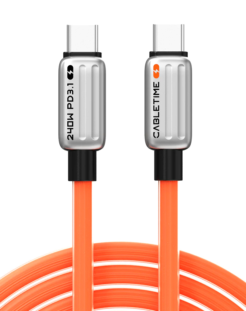 CT-CM240-ZSO2 CABLETIME καλώδιο USB-C CT-CM240-ZSO2, 240W, 480Mbps, 2m, πορτοκαλί - 5210131087770 - Image 1