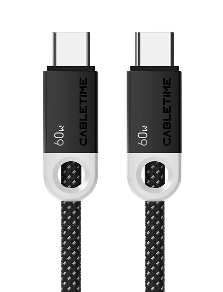 CT-CM60-PBW1 CABLETIME καλώδιο USB-C CT-CM60-PBW, 60W PD, 480Mbps, 1m, μαύρο - 5210131120736 - Image 1