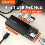 CABLETIME USB hub CT-HUBT5-PB, 4x θυρών, 10Gbps, USB/USB-C σύνδεση, μαύρο - 5210131094822 - Image 2