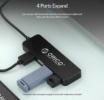 ORICO USB hub FL01, 4x θυρών, USB 2.0, 480Mbps, USB σύνδεση, μαύρο - 6942227106490 - Image 2