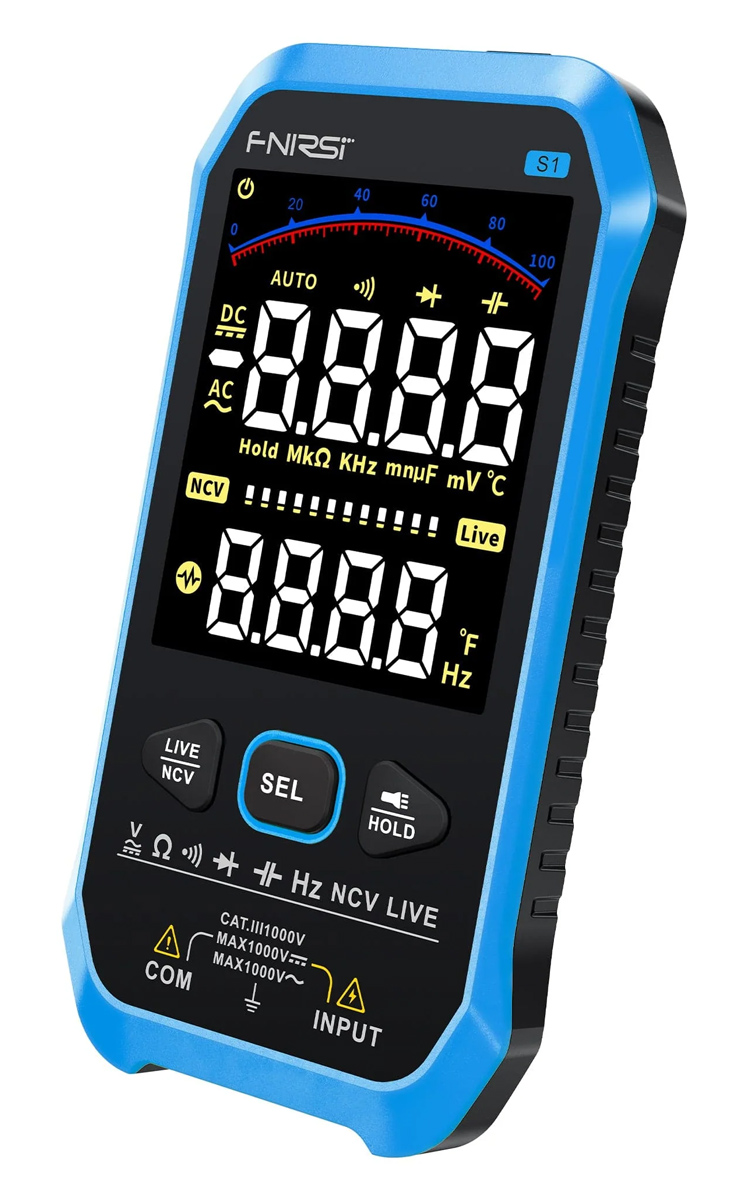 FNR-S1-BL FNIRSI ψηφιακό πολύμετρο S1, 1000V AC/DC, NCV, RMS, επαναφορτιζόμενο - 5210131120804 - Image 1