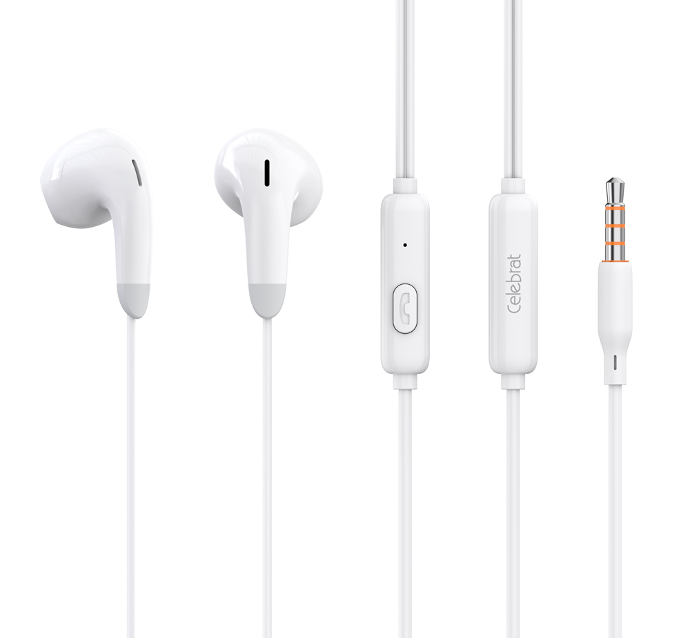 G27-WH CELEBRAT earphones με μικρόφωνο G27, 3.5mm σύνδεση, Φ14mm, 1.2m, λευκά - 6925146951334 - Image 1