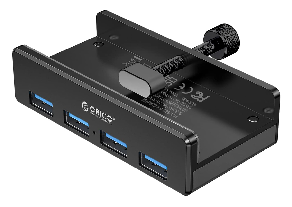 MH4PU-P-BK-BP ORICO USB hub MH4PU-P με σφιγκτήρα, 4x θυρών, 5Gbps, USB σύνδεση, μαύρο - 6936761824743 - Image 1