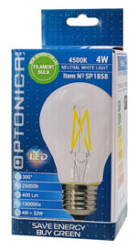 OPTONICA LED λάμπα A60 Filament 1858, 4W, 4500K, E27, 400lm - 3800156618589 - Image 2
