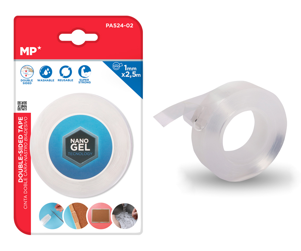 PA524-02 MP κολλητική ταινία διπλής όψεως PA524-02, nano gel, 19mm x 2.5m, διάφανη - 8435250913886 - Image 1
