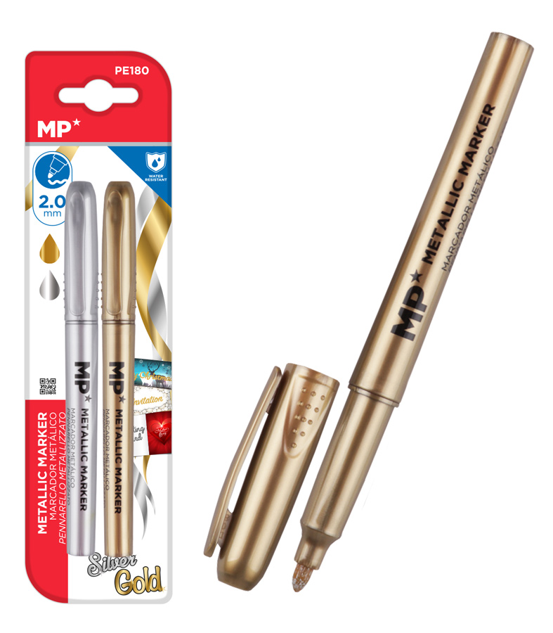 PE180 MP σετ μαρκαδόρων με μεταλλικά χρώματα PE180, 2mm, χρυσό & ασημί - 8435250967834 - Image 1
