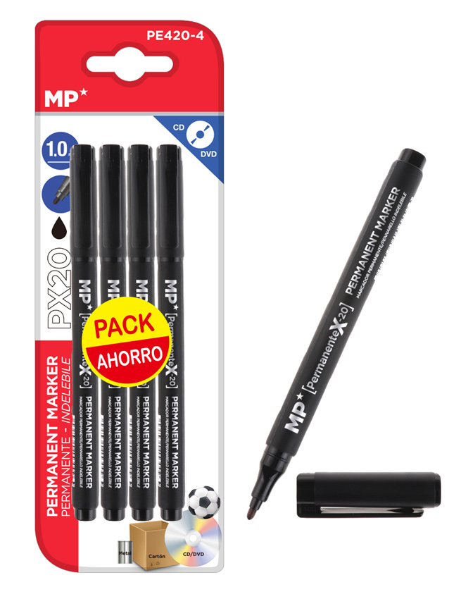 PE420-4 MP ανεξίτηλος μαρκαδόρος PE420-4 για CD-DVD, 1mm, μαύρος, 4τμχ - 8435464167570 - Image 1