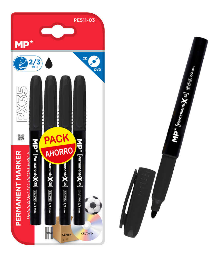 PE511-03 MP ανεξίτηλος μαρκαδόρος PE511-03, 2/3mm, μαύρος, 4τμχ - 8435464150886 - Image 1