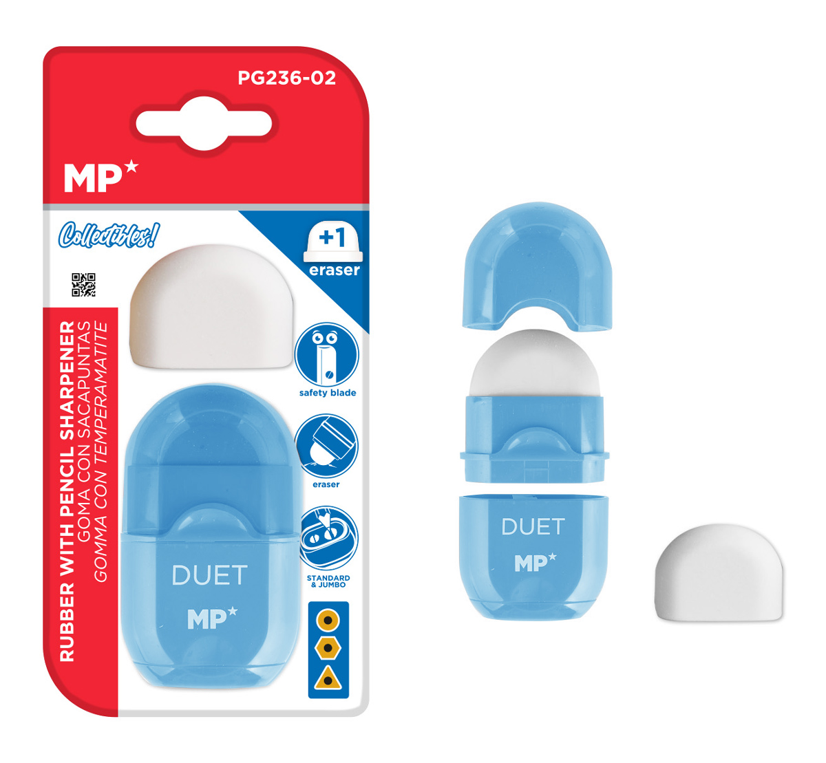 PG236-02-BL MP γόμα & ξύστρα με κάδο PG236-02-BL με ανταλλακτική γόμα, μπλε - 5210131098073 - Image 1
