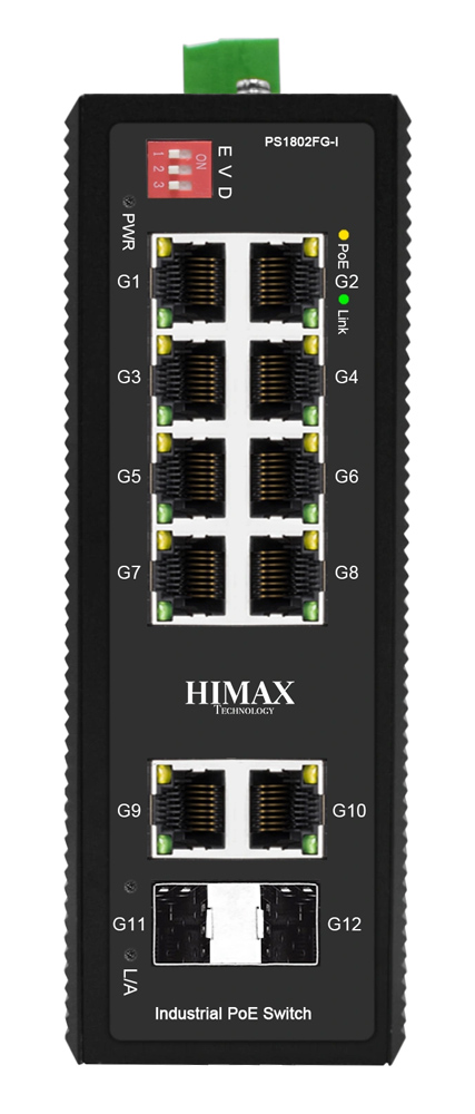 PS1802FG-I HIMAX industrial PoE switch PS1802FG-I, 8x GE PoE/2x GE/2x GF SFP θύρες, έως 1000Mbps - 5210131117729 - Image 1