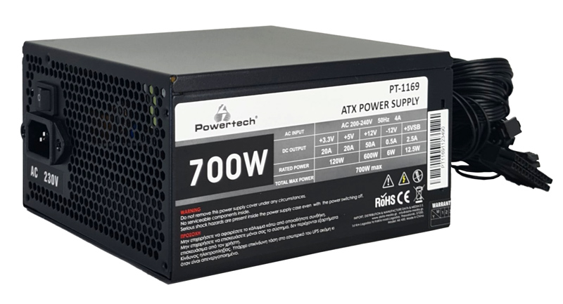PT-1169 POWERTECH τροφοδοτικό για PC PT-1169, 700W, ATX, 140mm Fan - 5210131083888 - Image 1