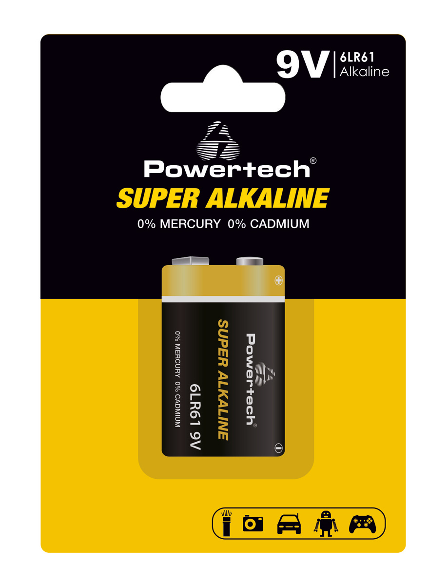 PT-1215 POWERTECH αλκαλική μπαταρία Super Alkaline PT-1215, 9V, 1τμχ - 5210131087008 - Image 1