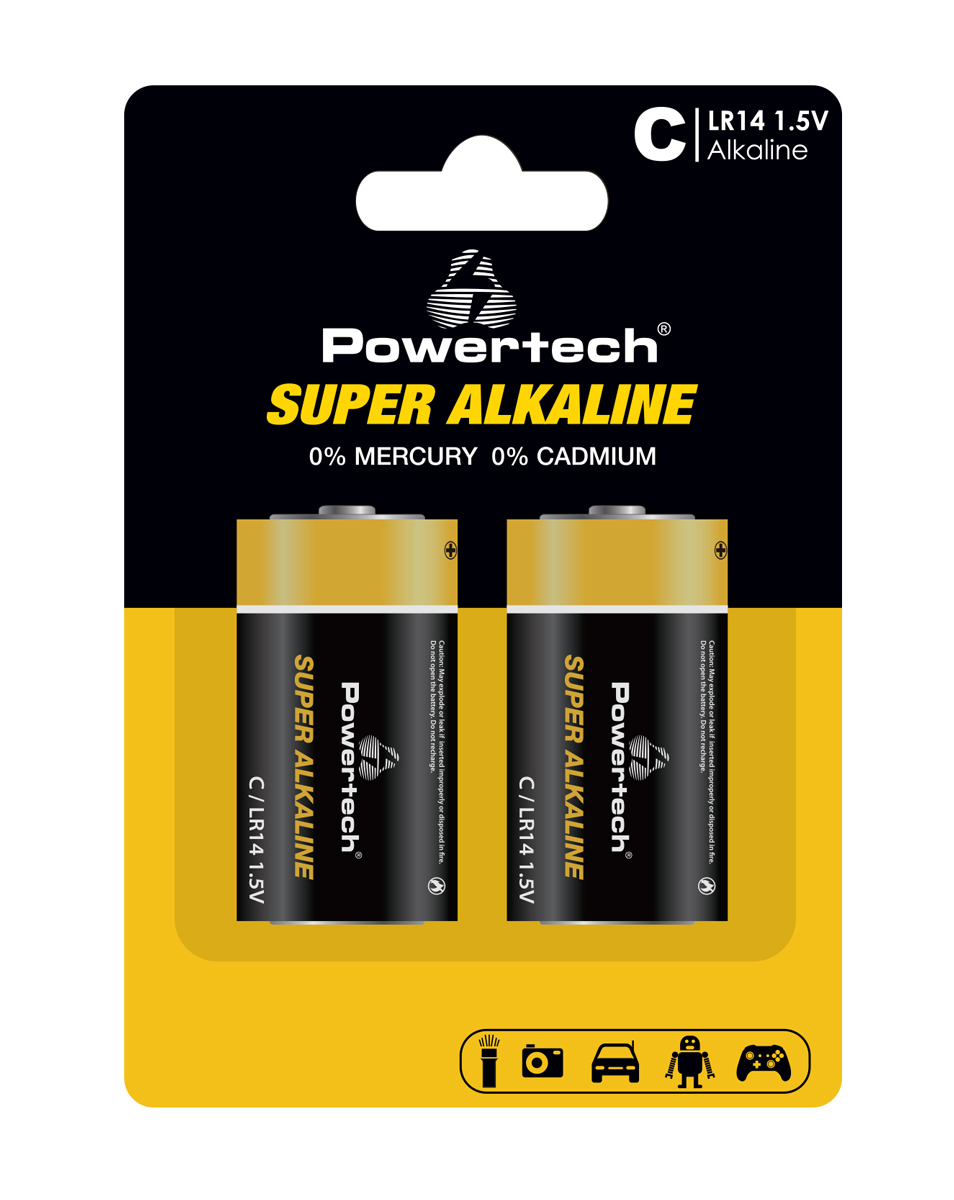 PT-1216-1 POWERTECH αλκαλικές μπαταρίες Super Alkaline PT-1216, LR14, 1.5V, 2τμχ - 5210131087015 - Image 1