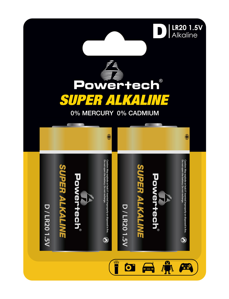 PT-1217-1 POWERTECH αλκαλικές μπαταρίες Super Alkaline PT-1217, LR20, 1.5V, 2τμχ - 5210131087022 - Image 1