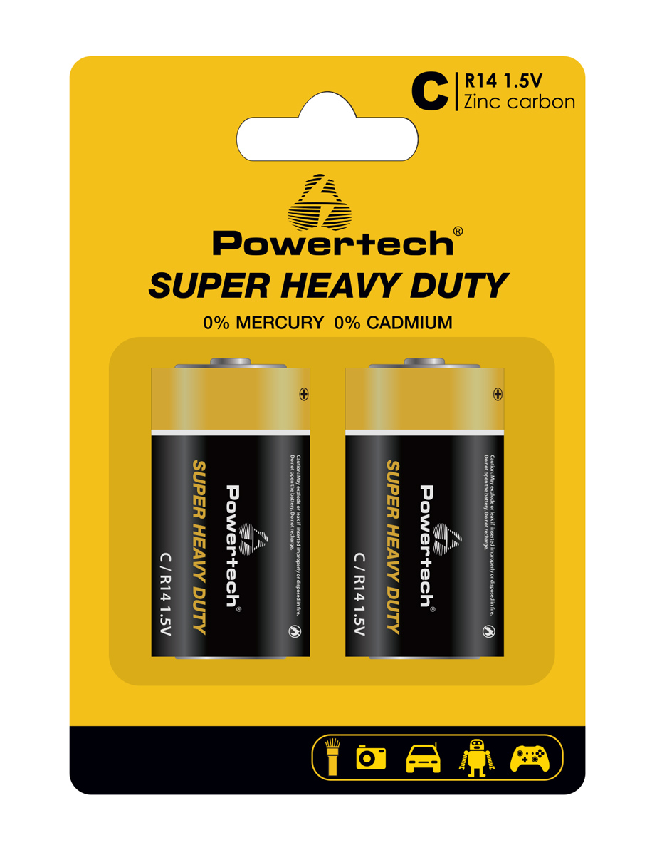 PT-1221-1 POWERTECH μπαταρίες Zinc Carbon Super Heavy Duty PT-1221, R14 1.5V, 2τμχ - 5210131087060 - Image 1