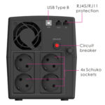 POWERTECH UPS Line Interactive PT-1298 με οθόνη, 2200VA, 1320W, 4x Schuko, 2x RJ45/RJ11, USB Type B - 5210131097199 - Image 2