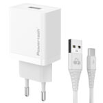 POWERTECH φορτιστής τοίχου PT-1322 με καλώδιο USB-C, USB, 12W, λευκός - 5210131108499