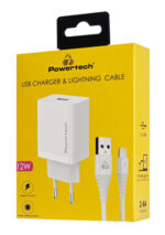 POWERTECH φορτιστής τοίχου PT-1323 με καλώδιο Lightning, USB, 12W, λευκός - 5210131108505 - Image 2