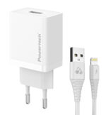 POWERTECH φορτιστής τοίχου PT-1323 με καλώδιο Lightning, USB, 12W, λευκός - 5210131108505