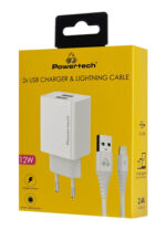 POWERTECH φορτιστής τοίχου PT-1325 με καλώδιο Lightning, 2x USB, 12W, λευκός - 5210131108529 - Image 2