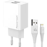 POWERTECH φορτιστής τοίχου PT-1325 με καλώδιο Lightning, 2x USB, 12W, λευκός - 5210131108529
