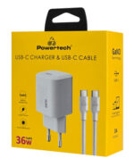 POWERTECH φορτιστής τοίχου PT-1350 με καλώδιο, USB-C, 36W, GaN, λευκός - 5210131115183 - Image 2