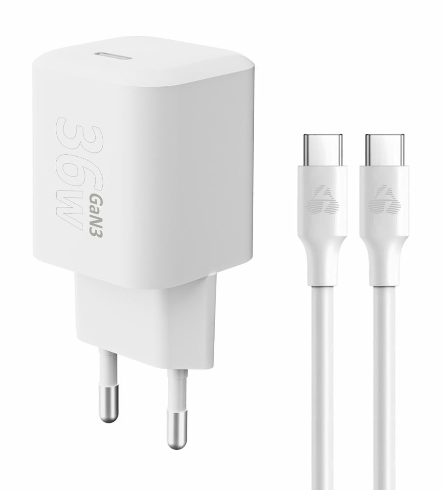 PT-1350 POWERTECH φορτιστής τοίχου PT-1350 με καλώδιο, USB-C, 36W, GaN, λευκός - 5210131115183 - Image 1