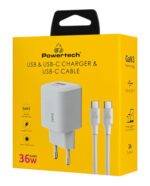 POWERTECH φορτιστής τοίχου PT-1351 με καλώδιο, USB/USB-C, 36W, GaN, λευκός - 5210131115190 - Image 2
