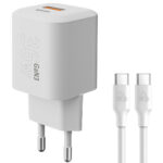 POWERTECH φορτιστής τοίχου PT-1351 με καλώδιο, USB/USB-C, 36W, GaN, λευκός - 5210131115190