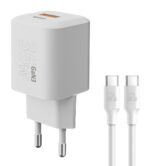 POWERTECH φορτιστής τοίχου PT-1351 με καλώδιο, USB/USB-C, 36W, GaN, λευκός - 5210131115190