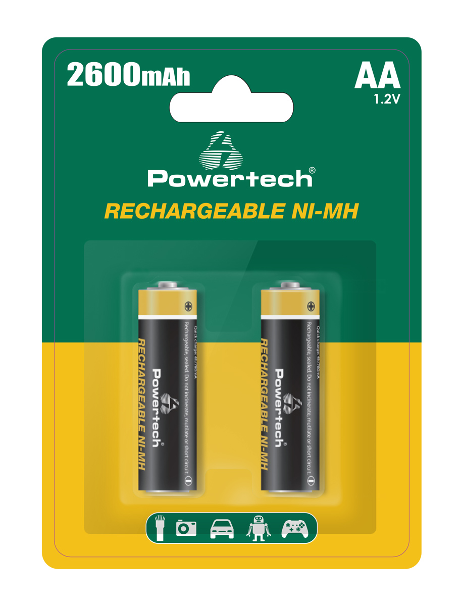 PT-1404 POWERTECH επαναφορτιζόμενες μπαταρίες NI-MH PT-1404, AA, 2600mah, 1.2V, 2τμχ - 5210131124208 - Image 1