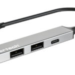 POWERTECH USB hub PT-1412, 4x θυρών, USB 3.2, 5Gbps, USB-C σύνδεση, γκρι - 5210131125946