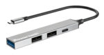 POWERTECH USB hub PT-1412, 4x θυρών, USB 3.2, 5Gbps, USB-C σύνδεση, γκρι - 5210131125946