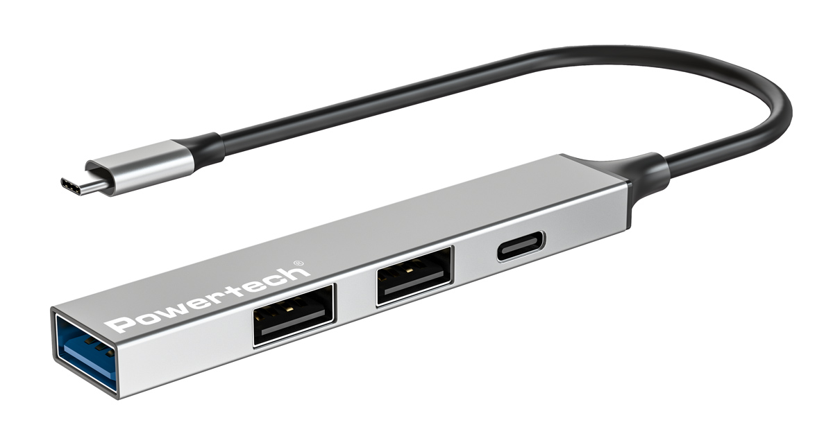 PT-1412 POWERTECH USB hub PT-1412, 4x θυρών, USB 3.2, 5Gbps, USB-C σύνδεση, γκρι - 5210131125946 - Image 1
