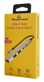 POWERTECH USB hub PT-1414, 5x θυρών, USB 3.2, 5Gbps, 100W, USB-C σύνδεση, γκρι - 5210131125960 - Image 2