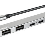 POWERTECH USB hub PT-1414, 5x θυρών, USB 3.2, 5Gbps, 100W, USB-C σύνδεση, γκρι - 5210131125960