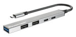 POWERTECH USB hub PT-1414, 5x θυρών, USB 3.2, 5Gbps, 100W, USB-C σύνδεση, γκρι - 5210131125960