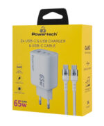 POWERTECH φορτιστής τοίχου PT-1415 με καλώδιο, USB/2x USB-C, 65W, GaN, λευκός - 5210131128763 - Image 2