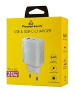 POWERTECH φορτιστής τοίχου PT-1437, USB/USB-C, 20W, GaN, λευκός - 5210131130353 - Image 2