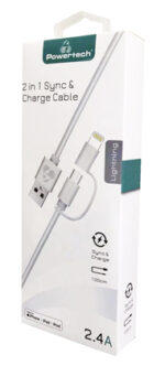POWERTECH καλώδιο USB σε Micro/Lightning PT-707, MFi, 2.4A, 1m, λευκό - 5210131001400 - Image 2