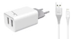 POWERTECH φορτιστής τοίχου PT-777, καλώδιο Lightning, 2x USB 2.1A, λευκό - 5210131009451