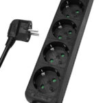POWERTECH πολύπριζο PT-872, 5x schuko, 16A, 3m, μαύρο - 5210131030820